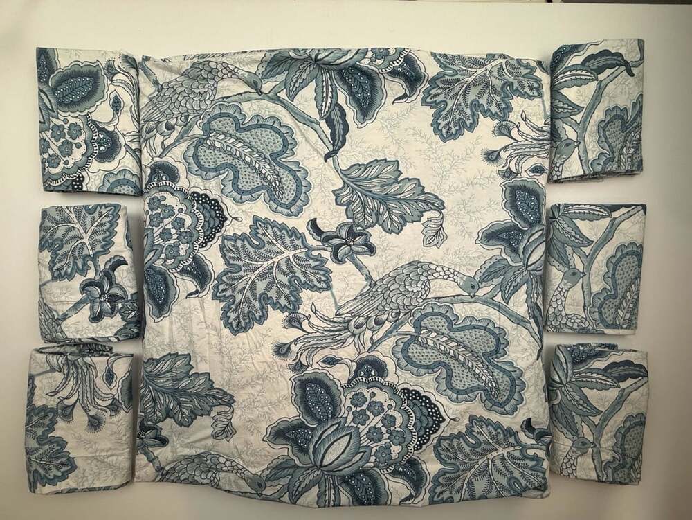 Pottery Barn Paige Palampore Blue Peacock King Duvet Cover and 6 Euro Shams